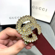 HypedEffects Rosewood Elegance Gucci Leather Belt - Embellished Gucci Buckle