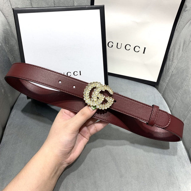 HypedEffects Rosewood Elegance Gucci Leather Belt - Embellished Gucci Buckle