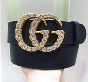 Looopix Black Gucci Belt - Golden Finished Crystaled Gucci Buckle