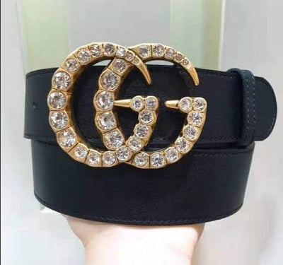 Looopix Black Gucci Belt - Golden Finished Crystaled Gucci Buckle