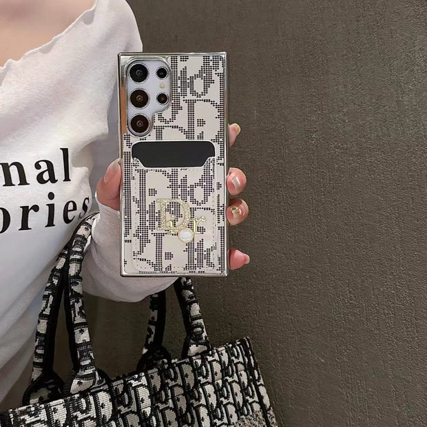 Looopix Christian Dior Designer Phone Case with Card Holder for Samsung S23 and S24