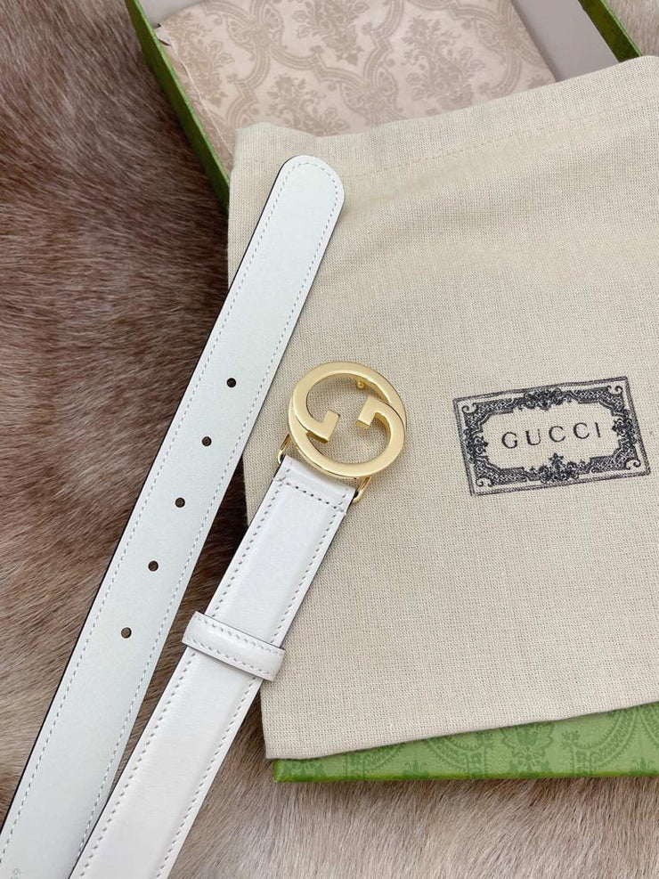 Looopix Classing White Gucci Belt with Golden Gucci Buckle