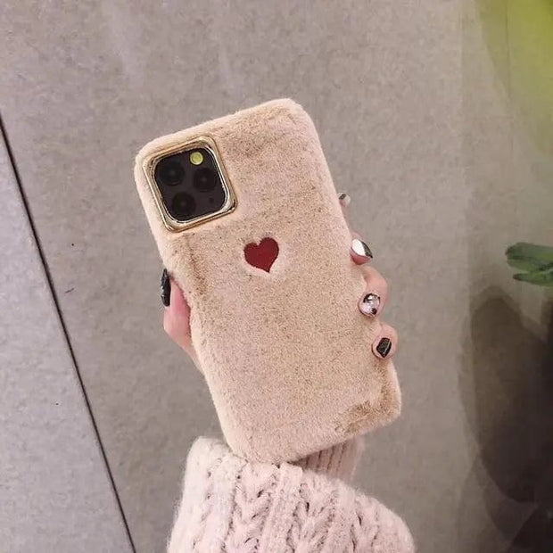 Looopix Cute Fluffy Heart Phone Case for iPhone