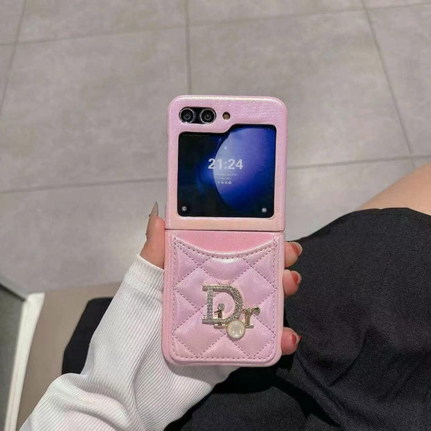 Looopix Dior-Inspired Quilted Samsung Z Flip Case with Card Holder – Available for Z Flip 3, 4, 5, and 6
