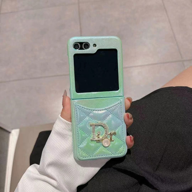 Looopix Dior-Inspired Quilted Samsung Z Flip Case with Card Holder – Available for Z Flip 3, 4, 5, and 6