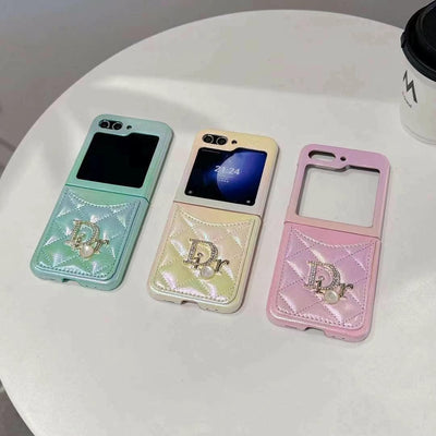 Looopix Dior-Inspired Quilted Samsung Z Flip Case with Card Holder – Available for Z Flip 3, 4, 5, and 6