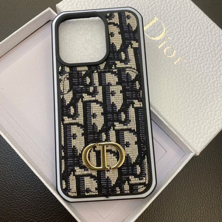 Looopix Dior Monogram iPhone Cases with Gold "CD" Logo and Card Holder - Signature Series