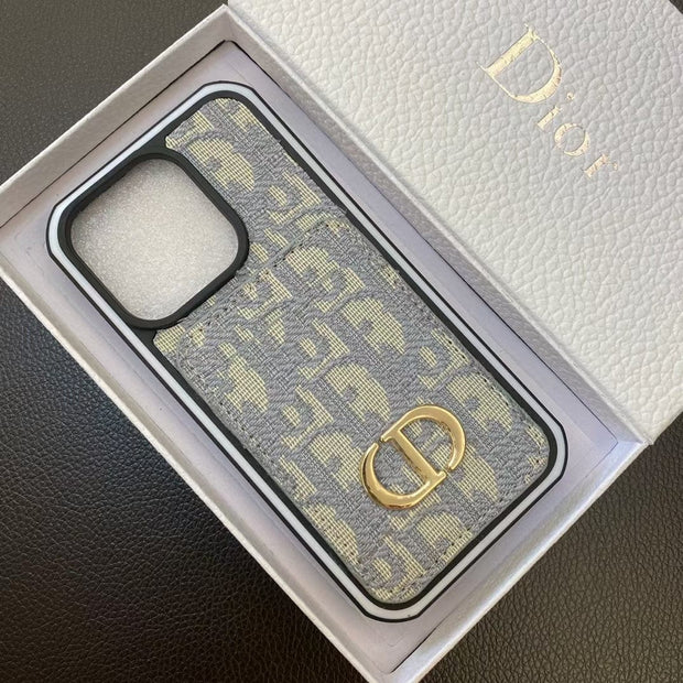 Looopix Dior Monogram iPhone Cases with Gold "CD" Logo and Card Holder - Signature Series