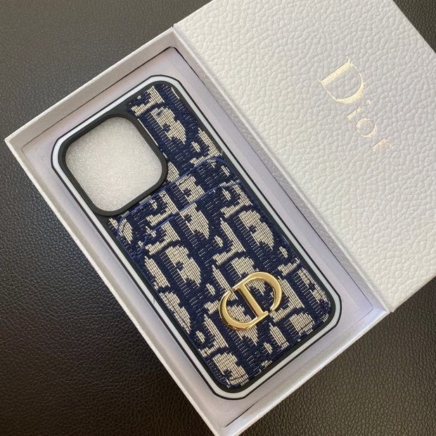 Looopix Dior Monogram iPhone Cases with Gold "CD" Logo and Card Holder - Signature Series