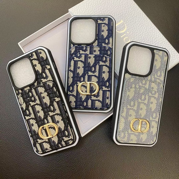 Looopix Dior Monogram iPhone Cases with Gold "CD" Logo and Card Holder - Signature Series