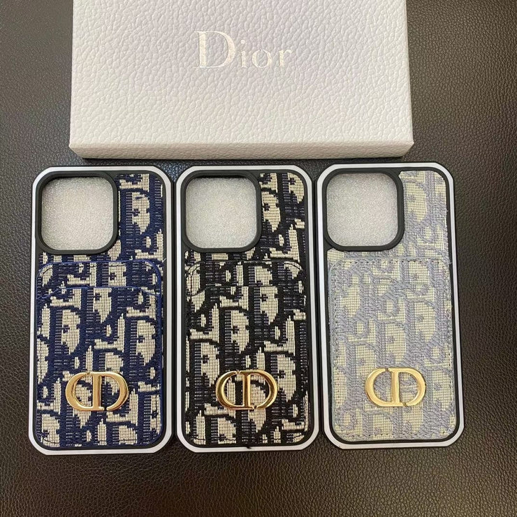Looopix Dior Monogram iPhone Cases with Gold "CD" Logo and Card Holder - Signature Series