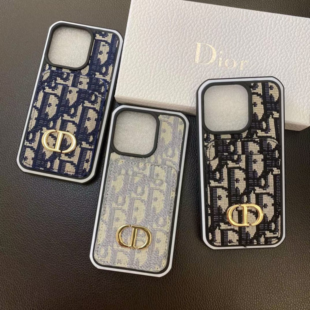 Looopix Dior Monogram iPhone Cases with Gold "CD" Logo and Card Holder - Signature Series