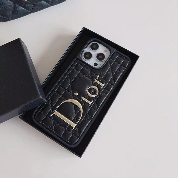 Looopix Dior Quilted Leather iPhone Cases with Embossed Logo
