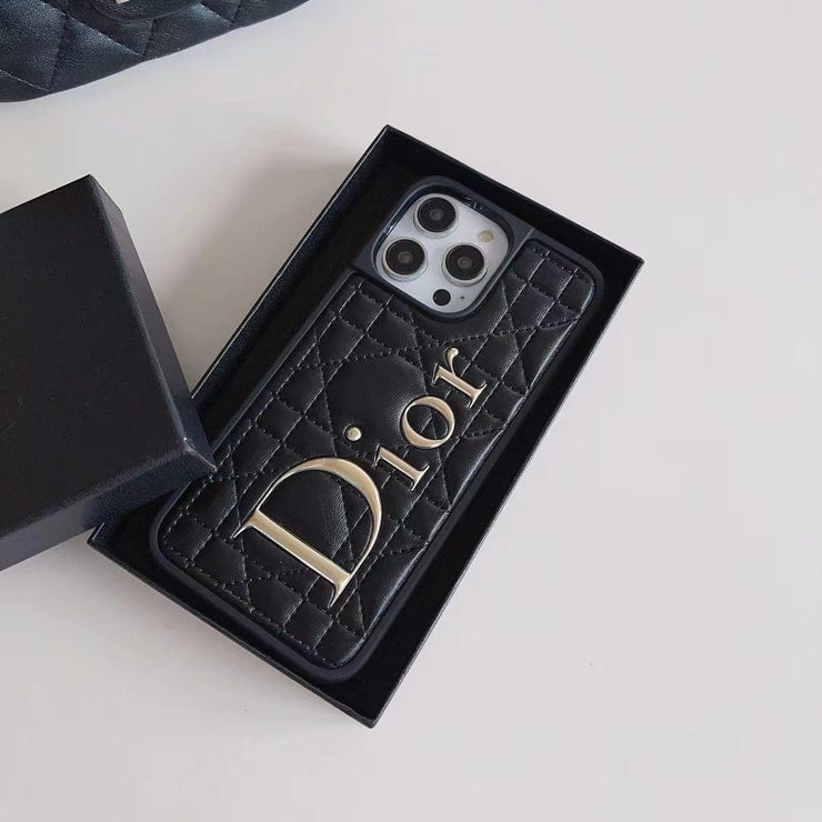 Looopix Dior Quilted Leather iPhone Cases with Embossed Logo