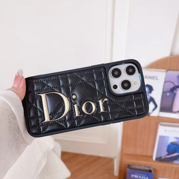 Looopix Dior Quilted Leather iPhone Cases with Embossed Logo