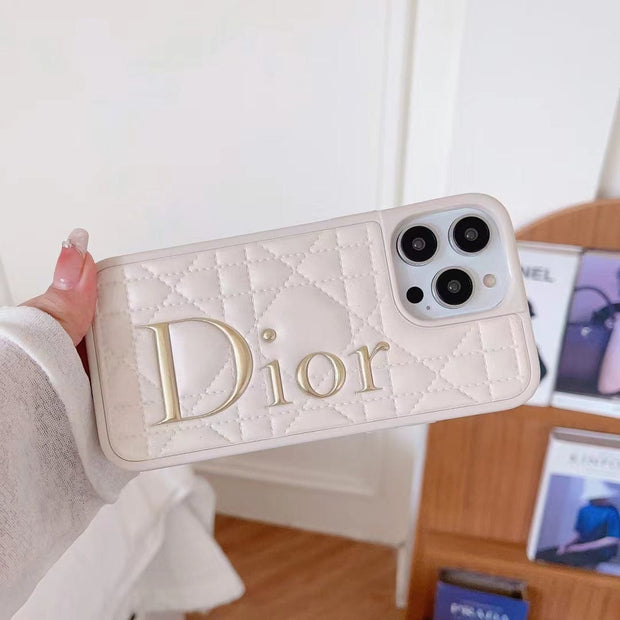 Looopix Dior Quilted Leather iPhone Cases with Embossed Logo
