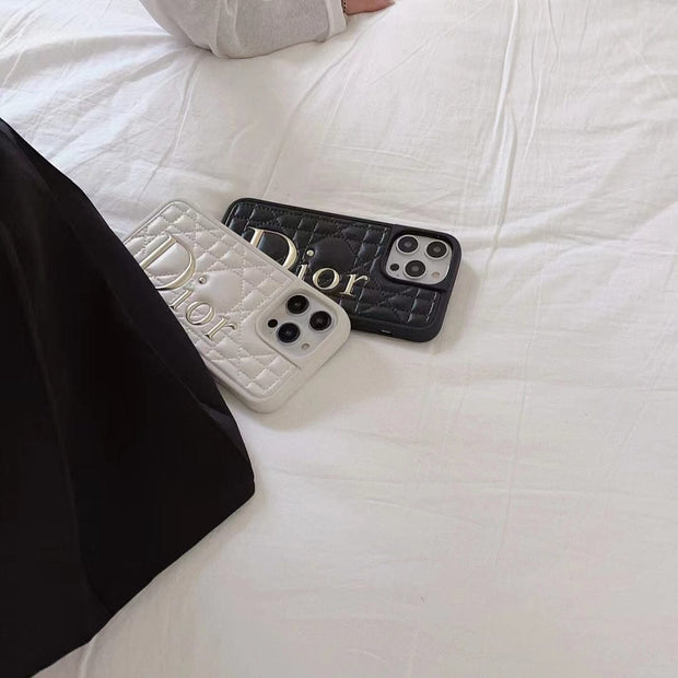 Looopix Dior Quilted Leather iPhone Cases with Embossed Logo