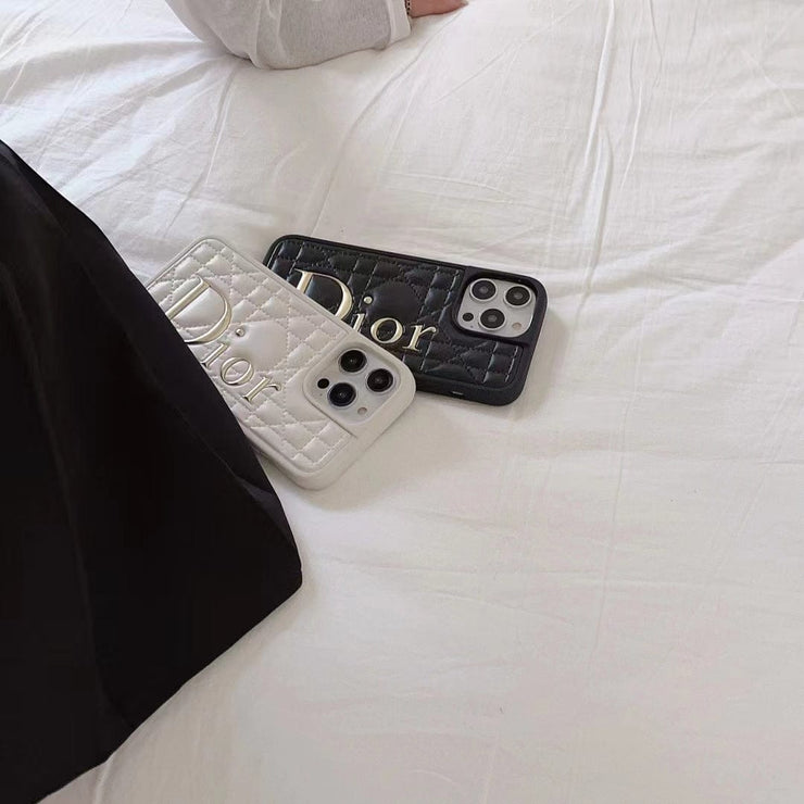 Looopix Dior Quilted Leather iPhone Cases with Embossed Logo