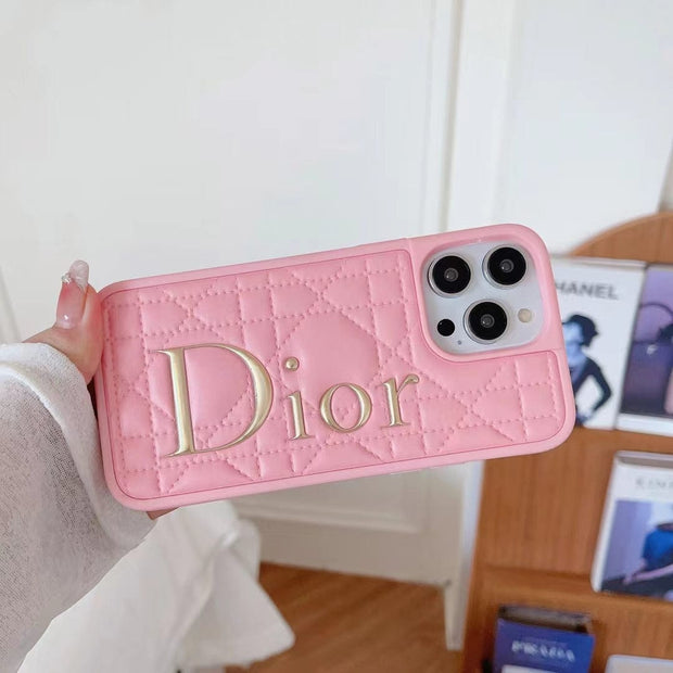 Looopix Dior Quilted Leather iPhone Cases with Embossed Logo