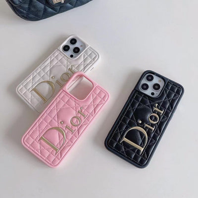 Looopix Dior Quilted Leather iPhone Cases with Embossed Logo