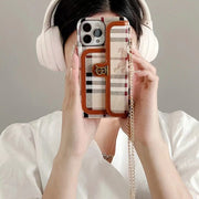 Looopix Faux Leather Back Pocket Case for iPhone 14 With Chain Straps