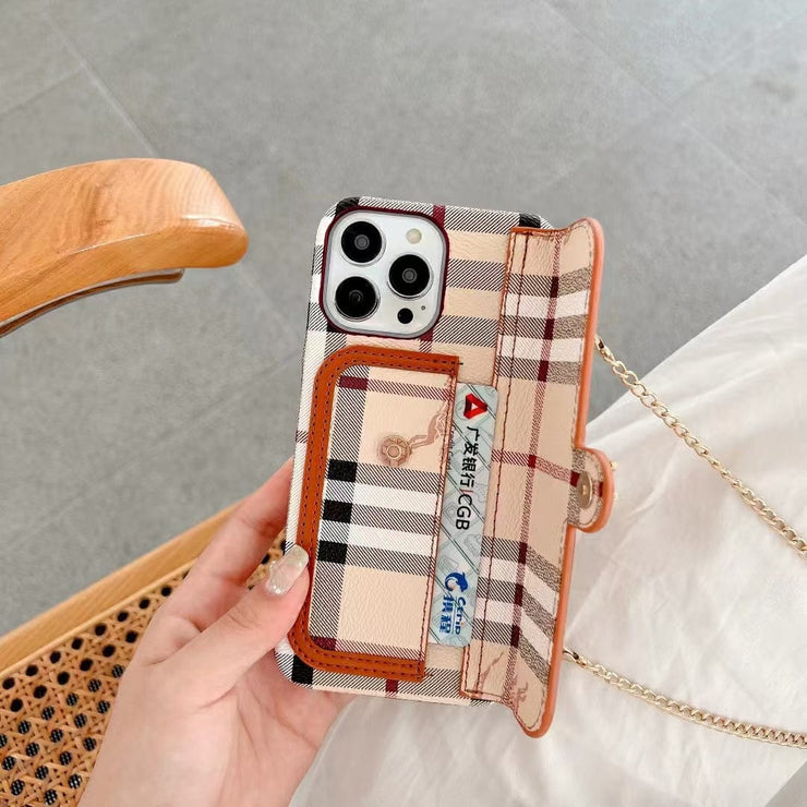 Looopix Faux Leather Back Pocket Case for iPhone 14 With Chain Straps