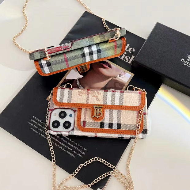 Looopix Faux Leather Back Pocket Case for iPhone 14 With Chain Straps