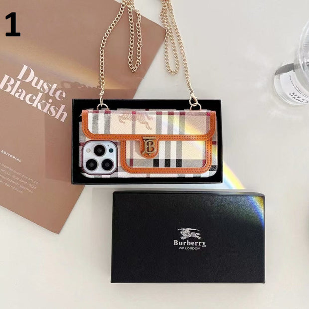 Looopix Faux Leather Back Pocket Case for iPhone 14 With Chain Straps