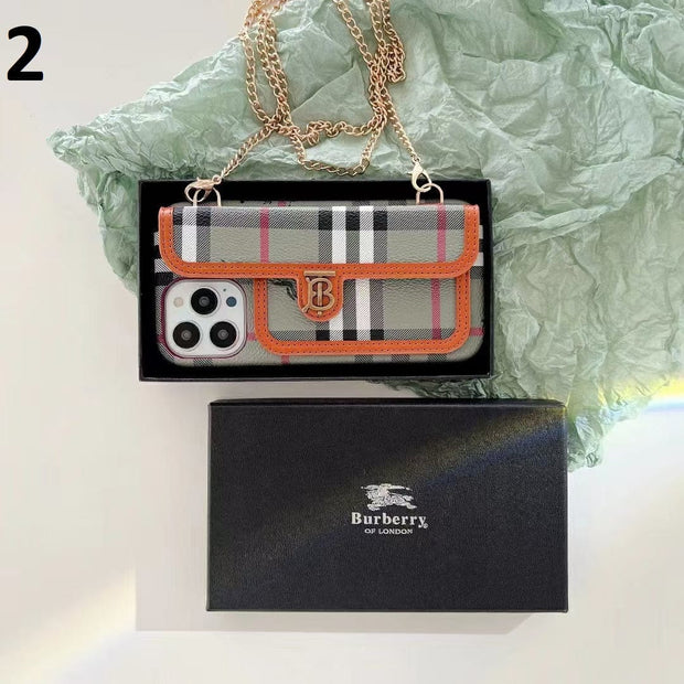 Looopix Faux Leather Back Pocket Case for iPhone 14 With Chain Straps