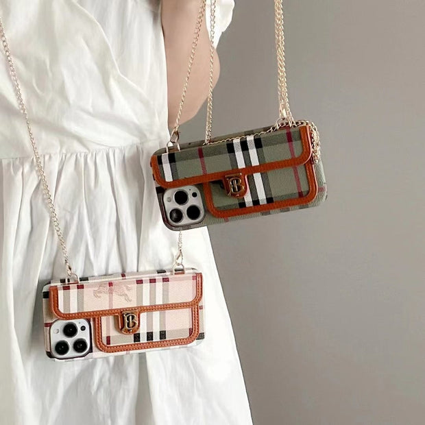 Looopix Faux Leather Back Pocket Case for iPhone 14 With Chain Straps