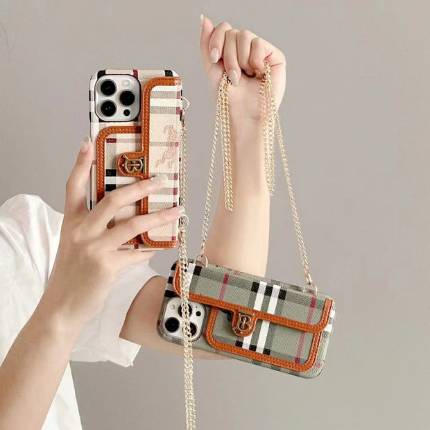Looopix Faux Leather Back Pocket Case for iPhone 14 With Chain Straps