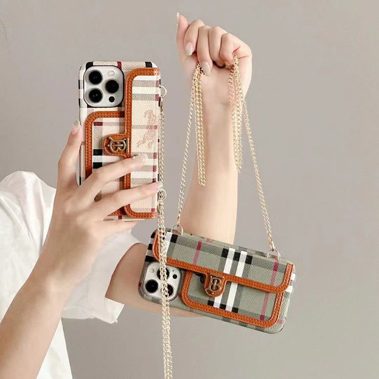 Looopix Faux Leather Back Pocket Case for iPhone 14 With Chain Straps