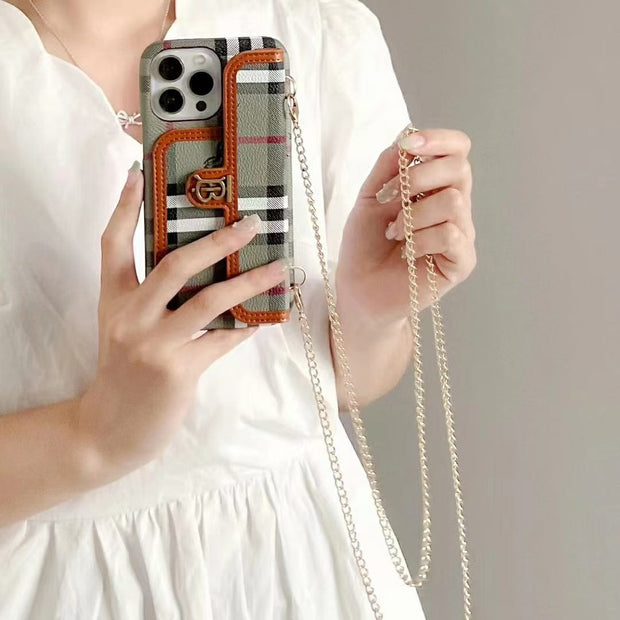 Looopix Faux Leather Back Pocket Case for iPhone 14 With Chain Straps