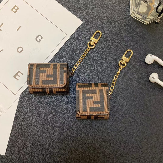 Looopix Fendi Monogram Airpod Covers with Gold Chain