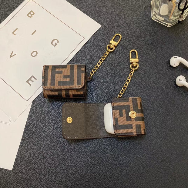 Looopix Fendi Monogram Airpod Covers with Gold Chain
