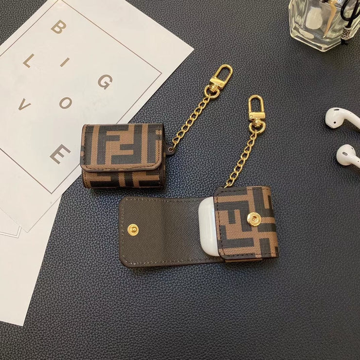 Looopix Fendi Monogram Airpod Covers with Gold Chain
