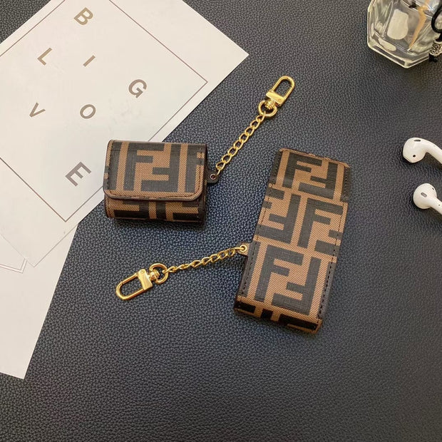 Looopix Fendi Monogram Airpod Covers with Gold Chain