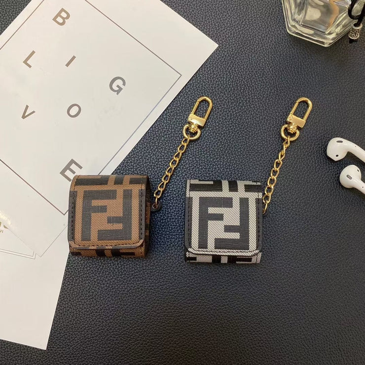 Looopix Fendi Monogram Airpod Covers with Gold Chain