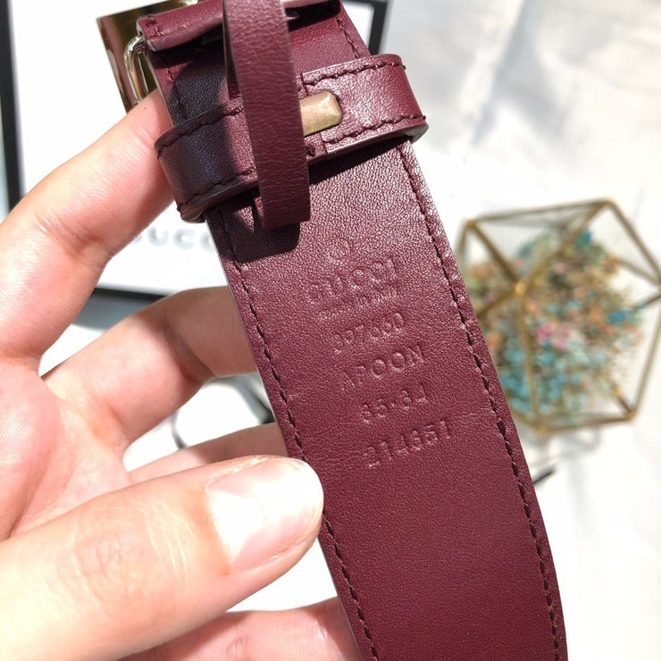 Looopix Gucci Mahogany Leather Belt - Glamorous Buckle