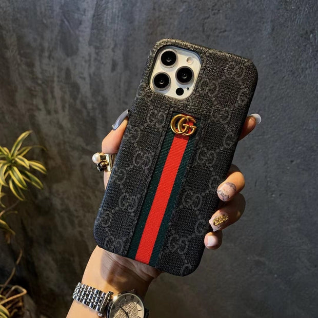 Looopix Gucci Monogram Canvas iPhone Case with Stripe Detail