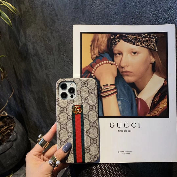 Looopix Gucci Monogram Canvas iPhone Case with Stripe Detail