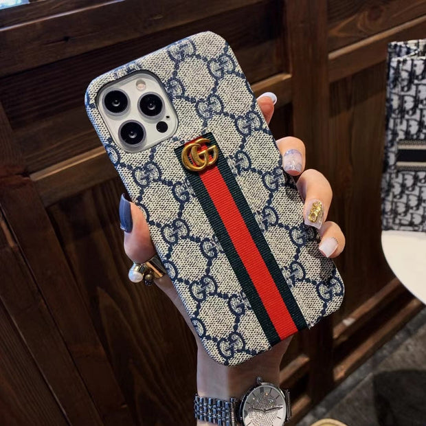 Looopix Gucci Monogram Canvas iPhone Case with Stripe Detail