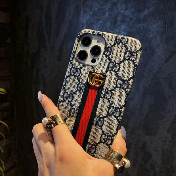 Looopix Gucci Monogram Canvas iPhone Case with Stripe Detail