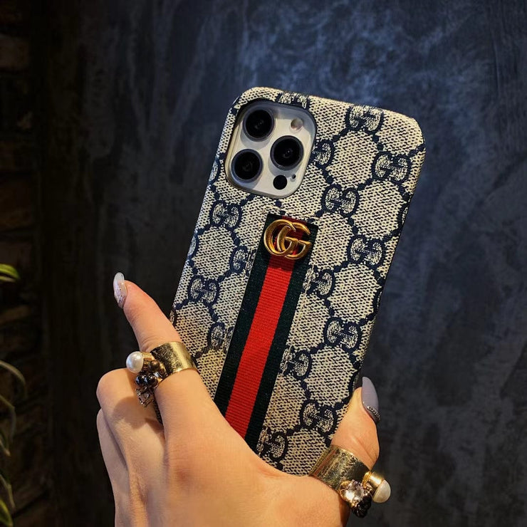 Looopix Gucci Monogram Canvas iPhone Case with Stripe Detail