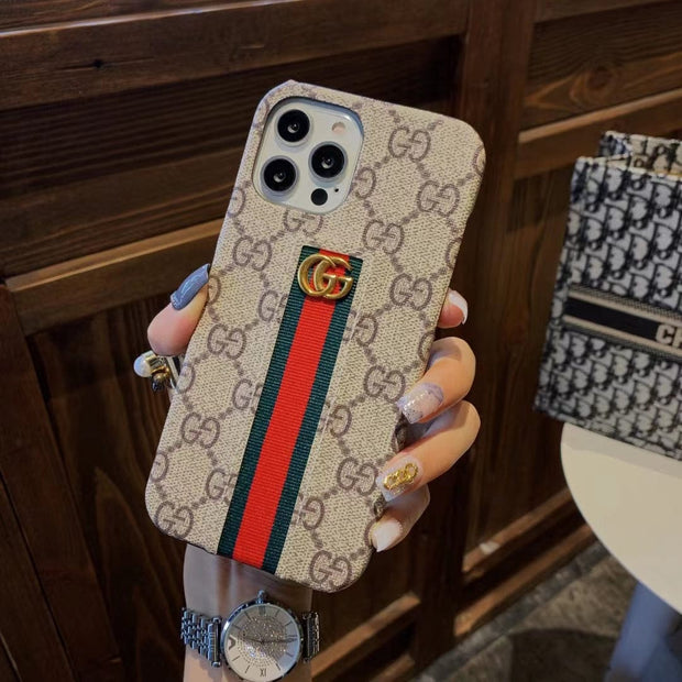 Looopix Gucci Monogram Canvas iPhone Case with Stripe Detail