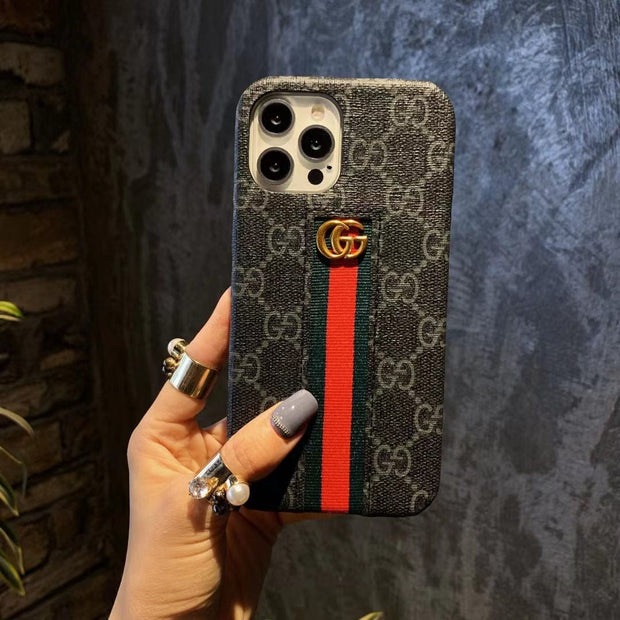 Looopix Gucci Monogram Canvas iPhone Case with Stripe Detail