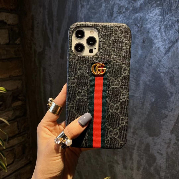 Looopix Gucci Monogram Canvas iPhone Case with Stripe Detail