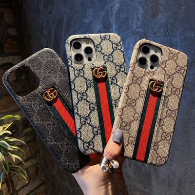 Looopix Gucci Monogram Canvas iPhone Case with Stripe Detail