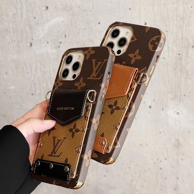 Looopix iPhone 12 - 15 Pro Max Leather Case With Louis Vuitton Phone Case Crossbody Lanyard Card