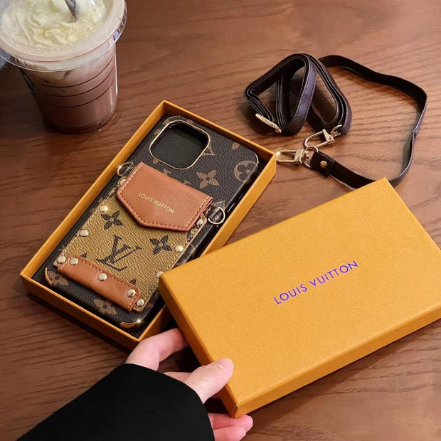 Looopix iPhone 12 - 15 Pro Max Leather Case With Louis Vuitton Phone Case Crossbody Lanyard Card